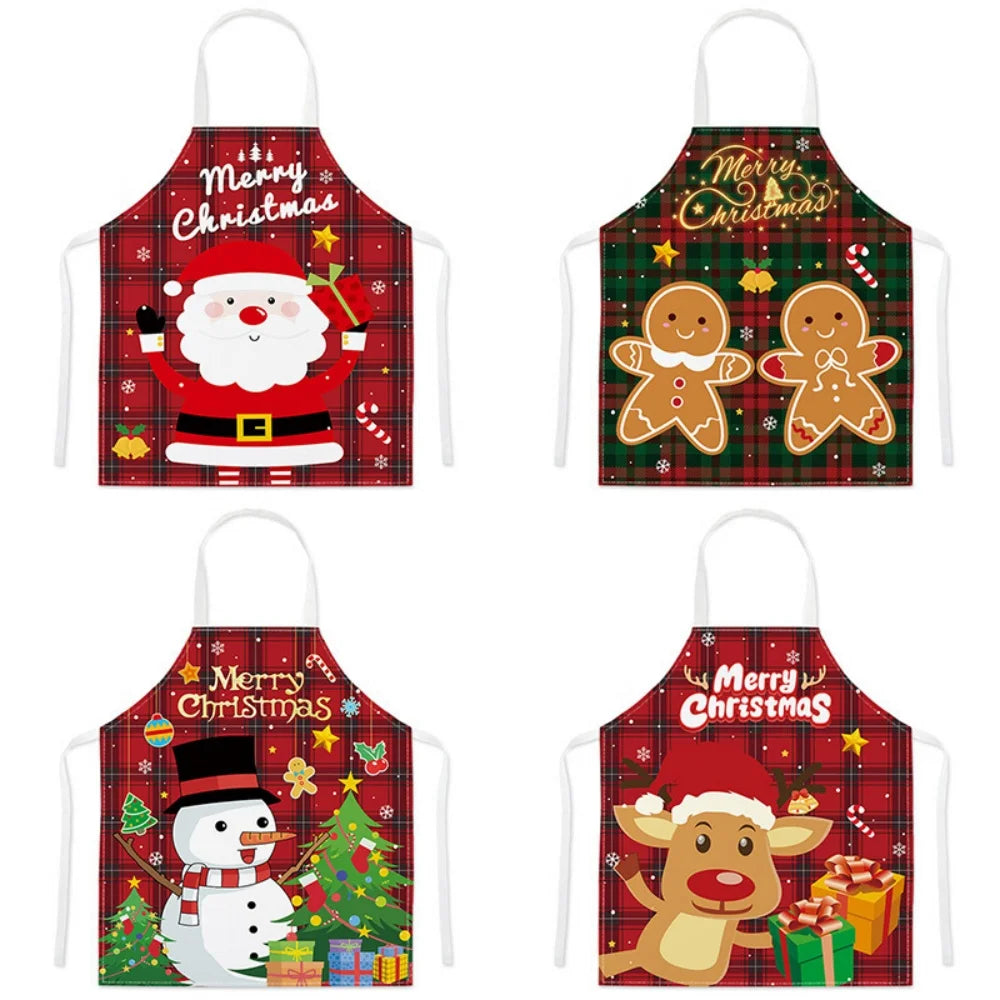 Christmas Cartoon Apron – Santa Claus, Deer & Xmas Tree Print Oil & Dustproof Parent-Child Apron for Kitchen, Baking & Cooking