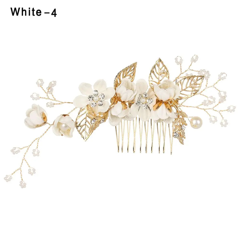 Luxury Floral Bridal Hair Comb with Gold Leaves – Crystal Wedding Hair Accessory for Brides & Prom
