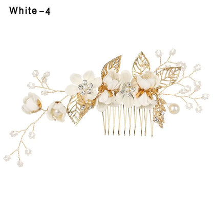Luxury Floral Bridal Hair Comb with Gold Leaves – Crystal Wedding Hair Accessory for Brides & Prom