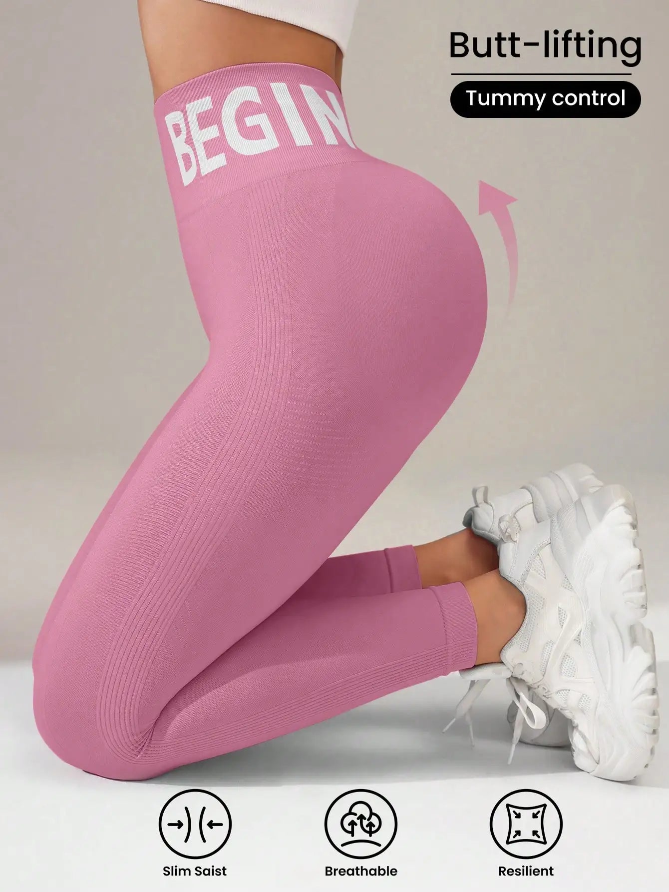 Seamless Yoga Leggings – High-Waist Butt-Lifting Quick-Dry Breathable Workout Tights with Lettering Print for Women