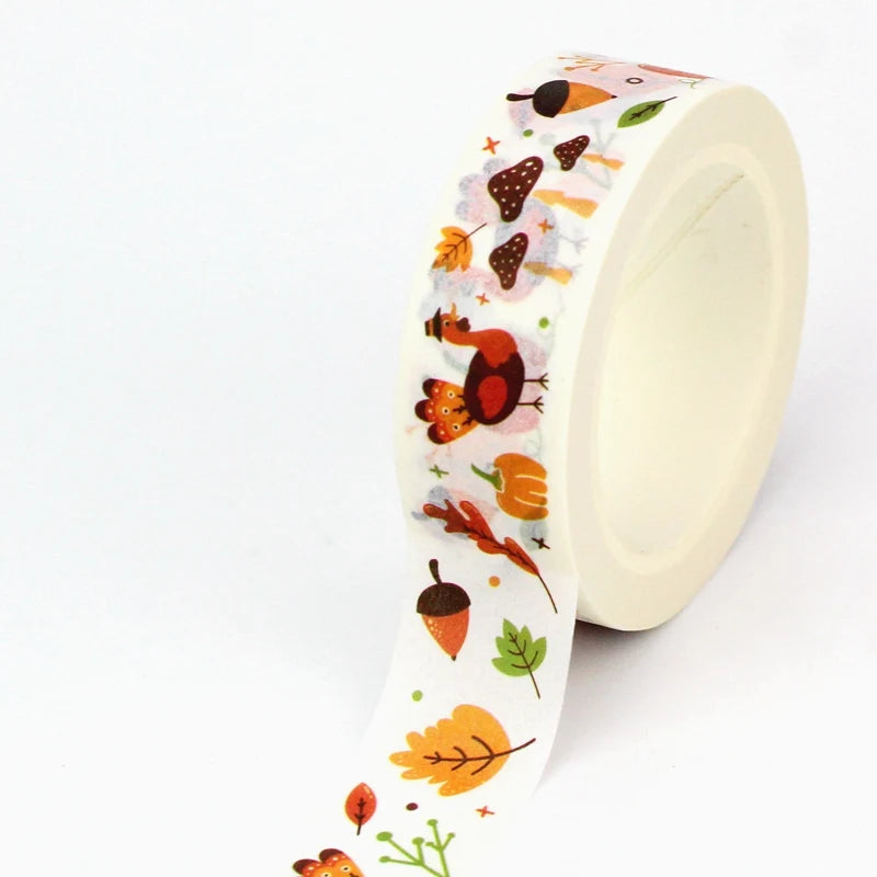 1PC 10M Fall Washi Tape – Pumpkin, Maple Leaves, Corn, Turkey & Sunflower Decorative Masking Tape for Scrapbooking, Planners & Stationery