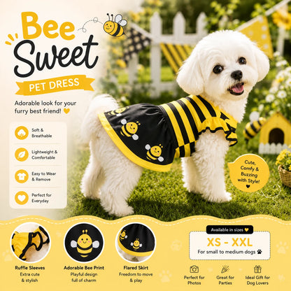 Cute Bee Dog Dress – Yellow Bumble Bee Striped Pet Costume for Dogs, Puppies, Kittens & Cats, Party & Halloween Pet Apparel