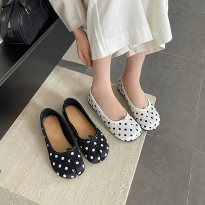 Manoletinas de mujer con lunares y punta dividida – Zapatos planos informales suaves sin cordones, zapatos cómodos de moda para uso diario