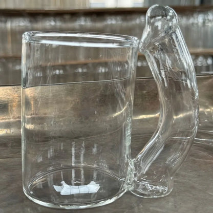 Creative D-Cup Shaped Glass Mug with Handle, Transparent Large-Capacity Cocktail Glass, Thickened Beverage Drinking Cup, Funny Novelty Drinkware Gift