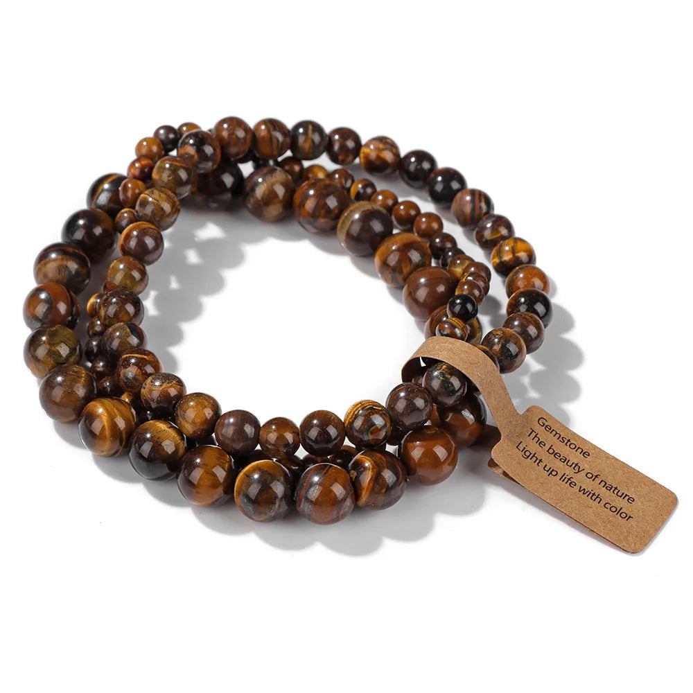 Set de 3 Pulseras de Cuentas de Piedra Natural – Agate Musgoso Indio, Rodonita y Cuarzo Cristal de 4mm/6mm/8mm para Hombres y Mujeres