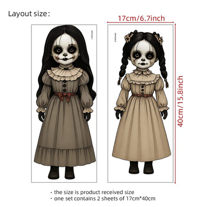 Terrifying Ghost Doll Halloween Wall Stickers, Removable PVC Horror Decals for Bedroom, Home Decor, Haunted House, Prank Props, and Halloween Party Decorations