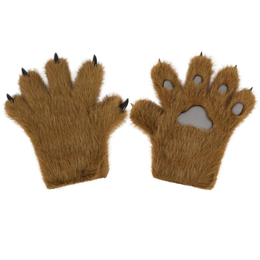 Furry Animal Paw Gloves for Teens & Adults – Plush Cat Paw Mittens for Anime Cosplay, Halloween, Lolita Fashion & Costume Accessories