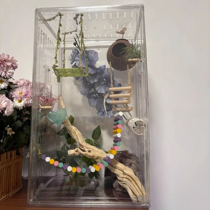 360° Clear View Acrylic Bird Cage – Splash-Proof Parrot Enclosure for Cockatiels & Mynah Birds, Easy-Clean Aviary Pet Supplies