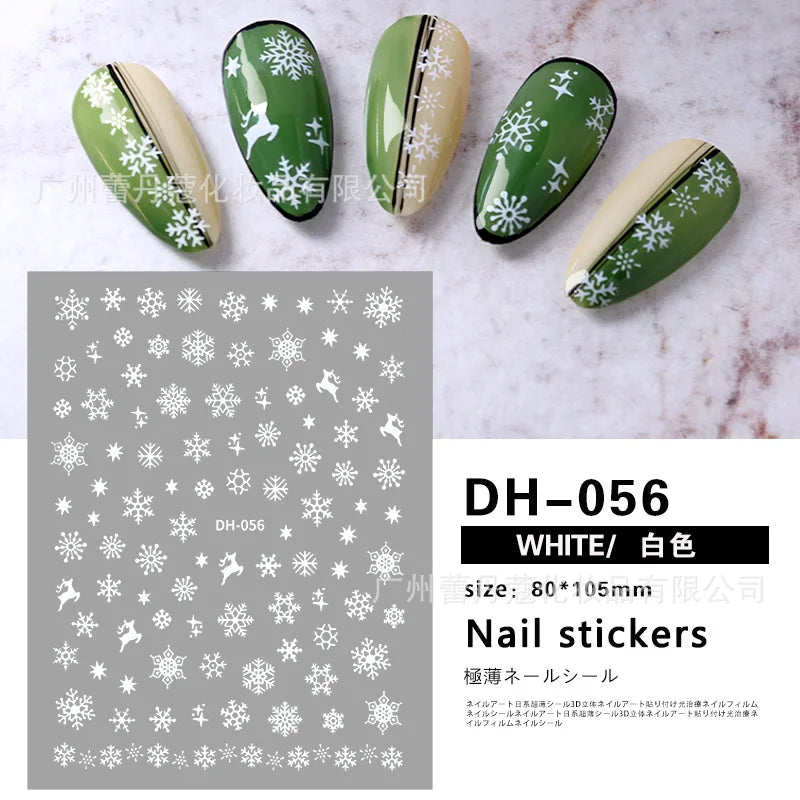 3D Christmas Nail Art Stickers – Snowflake & Winter Tree Nail Decals for Nail Tips Decoration