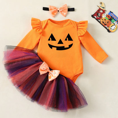 My First Halloween Baby Girl Costume – Long-Sleeve Ghost Bodysuit with Tutu Skirt, Bow Headband, 0–3M Infant Outfit