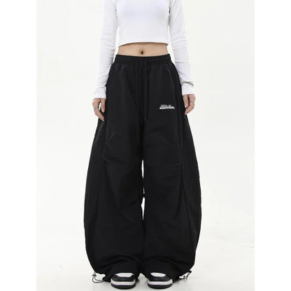 American Retro Hip-Hop Cargo Pants – High-Waist Pleated Military Workwear Trousers with Adjustable Drawstring