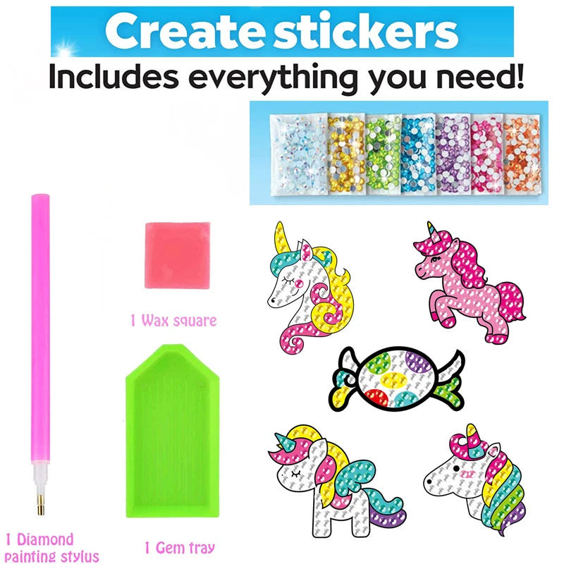 Kit de pegatinas de pintura de diamantes grandes de 12 piezas – Manualidades de mosaico de unicornio, animales y vida marina para niños