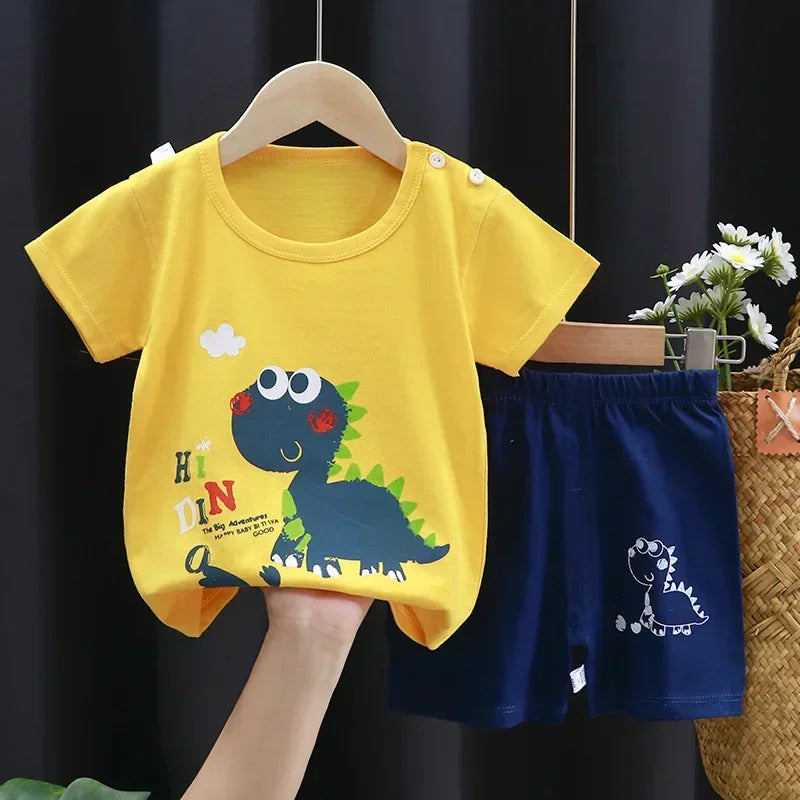 Conjunto de ropa de verano para niños de 2 piezas – Conjunto de camiseta y pantalones cortos de algodón para niños y niñas, ropa de manga corta para bebés, traje informal suave para niños para el juego diario y la comodidad