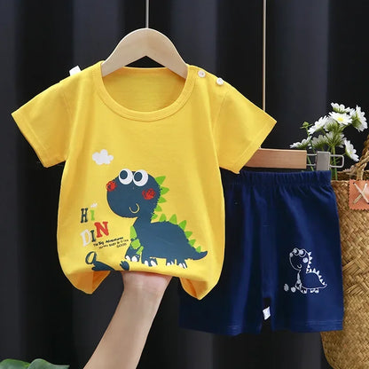 Conjunto de ropa de verano para niños de 2 piezas – Conjunto de camiseta y pantalones cortos de algodón para niños y niñas, ropa de manga corta para bebés, traje informal suave para niños para el juego diario y la comodidad
