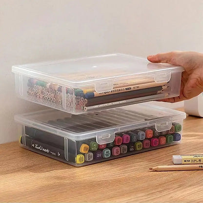 Caja organizadora de plástico transparente – Contenedor portátil a prueba de polvo para documentos, papelería y accesorios