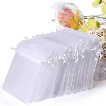 Bolsas de regalo de organza blanca de 20 a 100 unidades – Bolsas de joyería con cordón para recuerdos de boda, regalos de Navidad, empaques de dulces y accesorios para fiestas