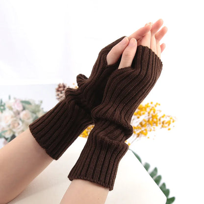 Long Fingerless Gloves for Women Winter Knitted Arm Warmers Kawaii Anime Punk Gothic Lolita Mittens