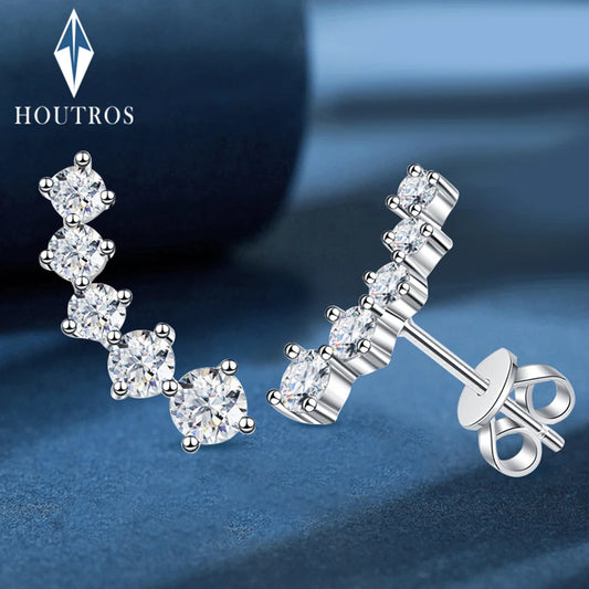 Real D Color Moissanite Diamond Earrings 925 Sterling Silver GRA Certified Smile Studs Women Jewelry