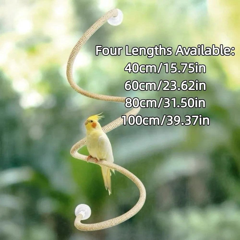 Bendable Bird Perch Rope – Linen Rope DIY Climbing Perch with Non-Slip Grip, Suction Cup Mount & Durable Design for Parrots