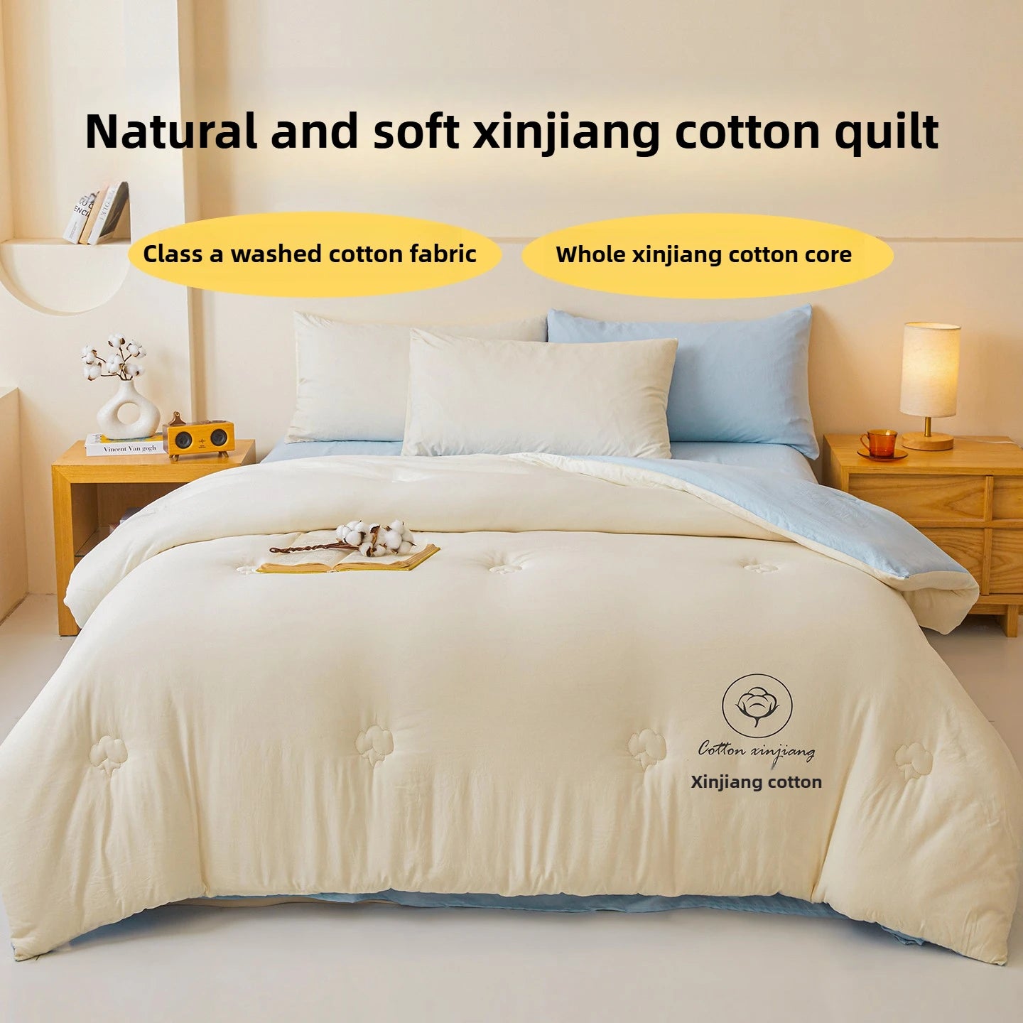 100% Cotton Filled Comforter – Soft Lightweight Warm Winter Quilt for Autumn & Cold Weather Bedding