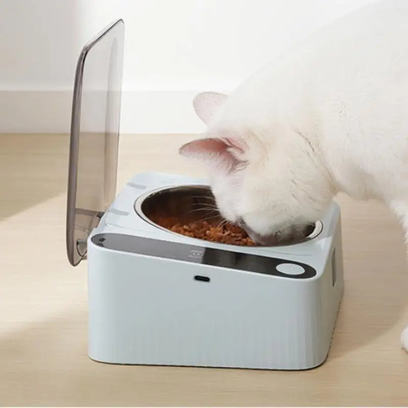 Space-Saving Automatic Pet Feeding Bowl – Motion-Activated Covered Food Bowl with Removable Stainless Steel Dish for Indoor Use