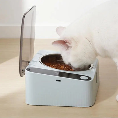 Space-Saving Automatic Pet Feeding Bowl – Motion-Activated Covered Food Bowl with Removable Stainless Steel Dish for Indoor Use