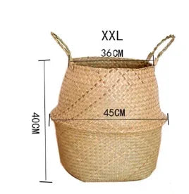 Panier en osier tressé en algues marines, pot de fleurs suspendu en rotin – Panier de rangement tressé naturel pour la lessive, les plantes, l'organisation de la maison et la décoration suspendue WF1015