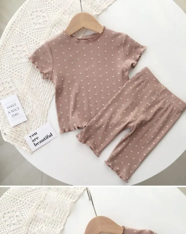 Korean Style Girls Summer Pajama Set – Floral Print Short Sleeve T-Shirt & Shorts Outfit for Kids 1–8 Years