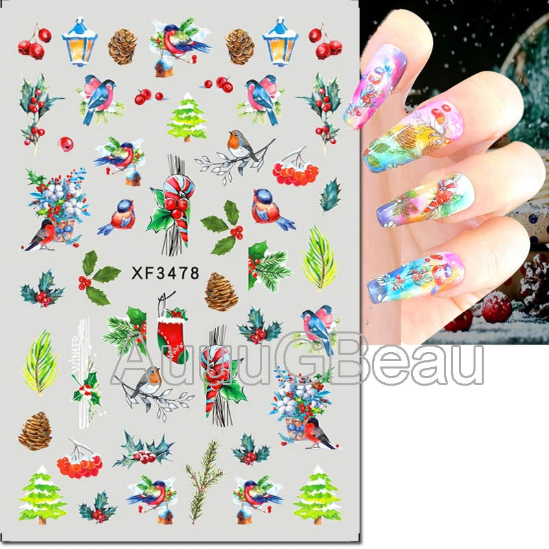 3D Christmas Nail Art Stickers – Snowflake & Winter Tree Nail Decals for Nail Tips Decoration
