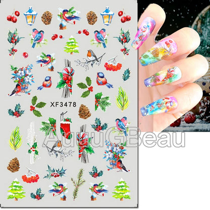 3D Christmas Nail Art Stickers – Snowflake & Winter Tree Nail Decals for Nail Tips Decoration