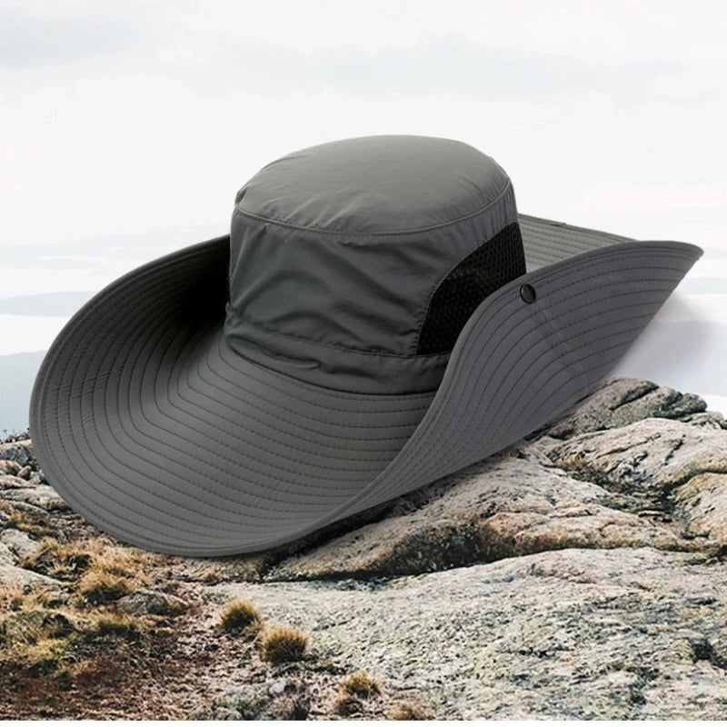 15cm Large Brim Polyester Sun Hat – UV Protection Breathable Mesh Fishing Cap, Foldable Outdoor Hat for Hiking & Beach