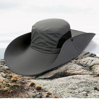 15cm Large Brim Polyester Sun Hat – UV Protection Breathable Mesh Fishing Cap, Foldable Outdoor Hat for Hiking & Beach