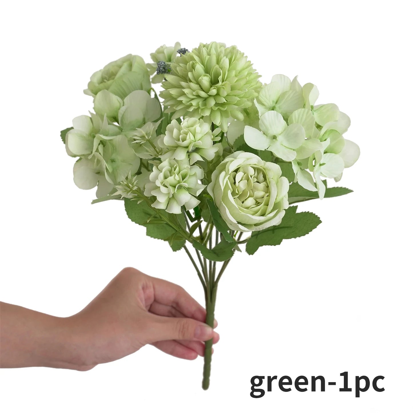 Ramo de flores artificiales realista – Arreglo floral sintético de peonía, crisantemo e hortensia con tallos, decoración reutilizable para el hogar, decoración para bodas y accesorios de fotografía