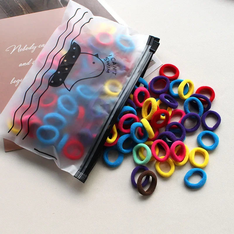 100PCS Kids Elastic Hair Bands – 2CM Nylon Hair Ties for Girls & Babies | Colorful Stretch Hair Accessories for Children