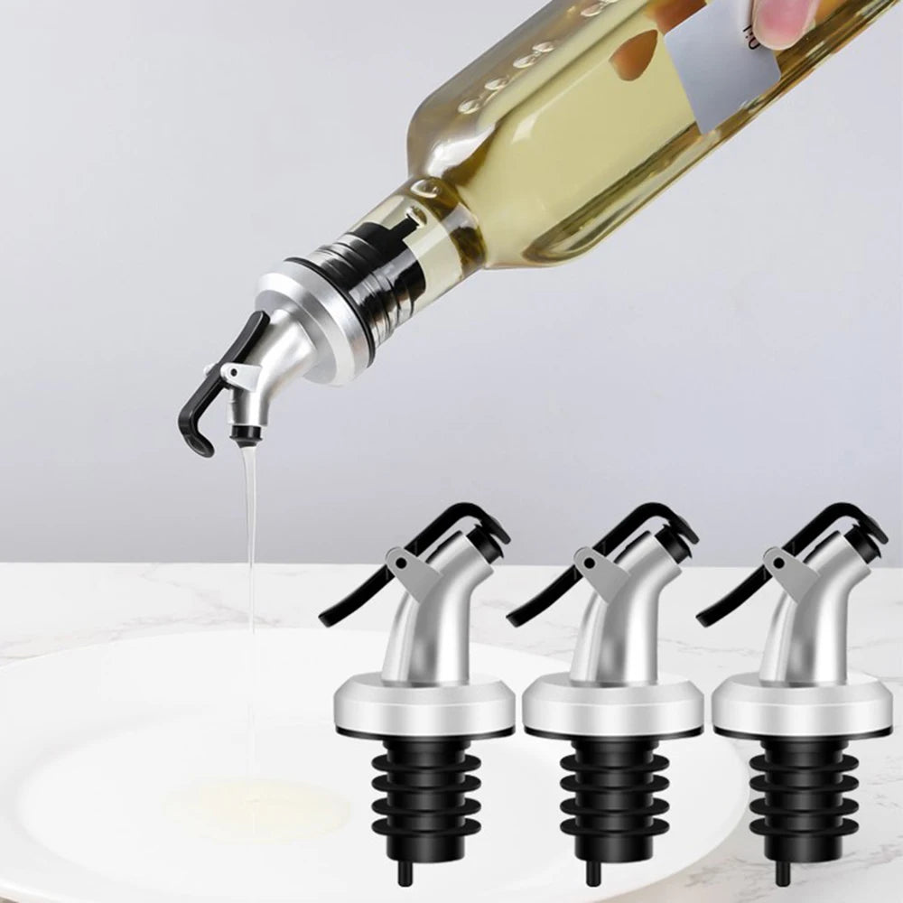 3PCS Silver Oil Bottle Pour Spouts – Plastic Spray Nozzle Caps for Soy Sauce, Vinegar & Cooking Oil Kitchen Bottles
