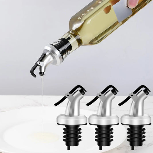 3PCS Silver Oil Bottle Pour Spouts – Plastic Spray Nozzle Caps for Soy Sauce, Vinegar & Cooking Oil Kitchen Bottles