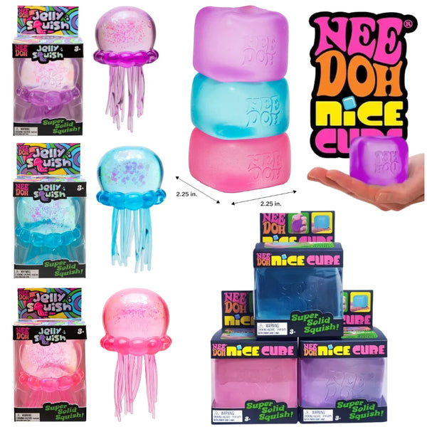 Trending Nee Doh Jellyfish & Cube Squish Toy – Soft Jelly Squeeze Stress Relief Fidget Toy, Sensory NeeDoh for Kids & Adults