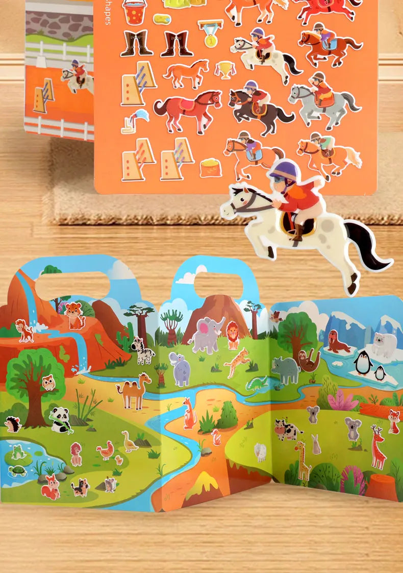 Libro de pegatinas DIY para niños – Libro de actividades de pegatinas de escenas de burbujas reutilizables, juguete portátil y silencioso, manualidades creativas de aprendizaje de pegatinas de gelatina para niños