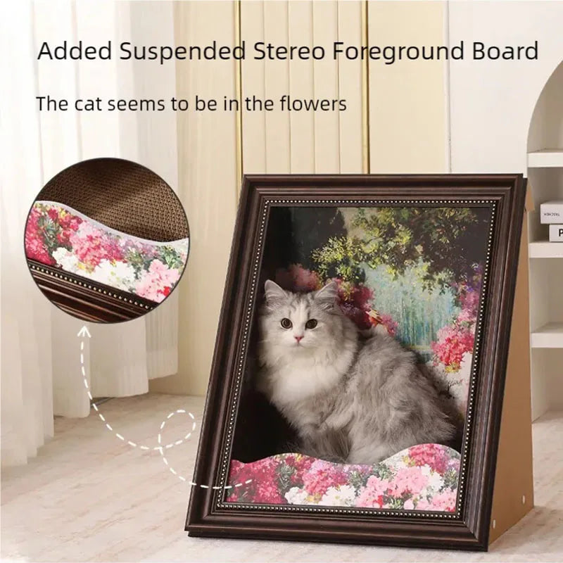 Mona Lisa-Inspired Cat Bed – Replaceable Oil Painting Design Cat Scratch Board & Photo Frame, Creative Wall Decor for Cat Lovers
