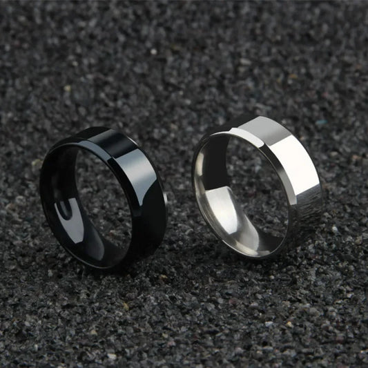 Black Stainless Steel Charm Ring – Matte Wedding & Engagement Band for Men & Women | Minimalist Fashion Jewelry Gift