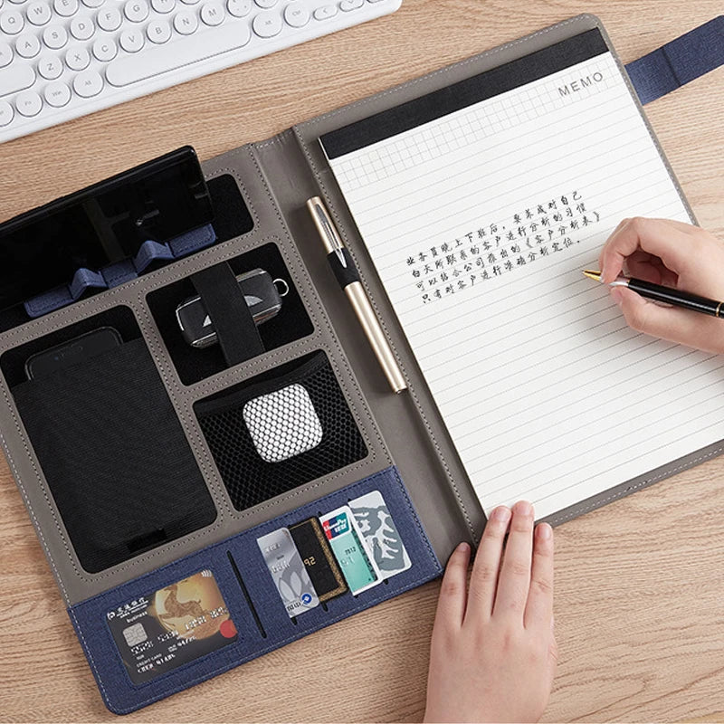 A4 PU Leather Padfolio Folder – Multifunction Document Holder & Business Portfolio Organizer for Men & Women