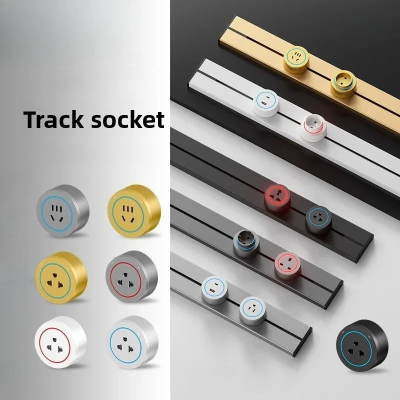 Surface-Mounted Track Socket – Movable Wall-Mounted Power Outlet Track for British, American & European Standard Plugs