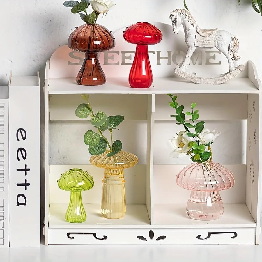 Transparent Glass Mushroom Vase – Hydroponic Planter for Flowers, Plants & Home Décor