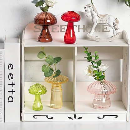 Transparent Glass Mushroom Vase – Hydroponic Planter for Flowers, Plants & Home Décor