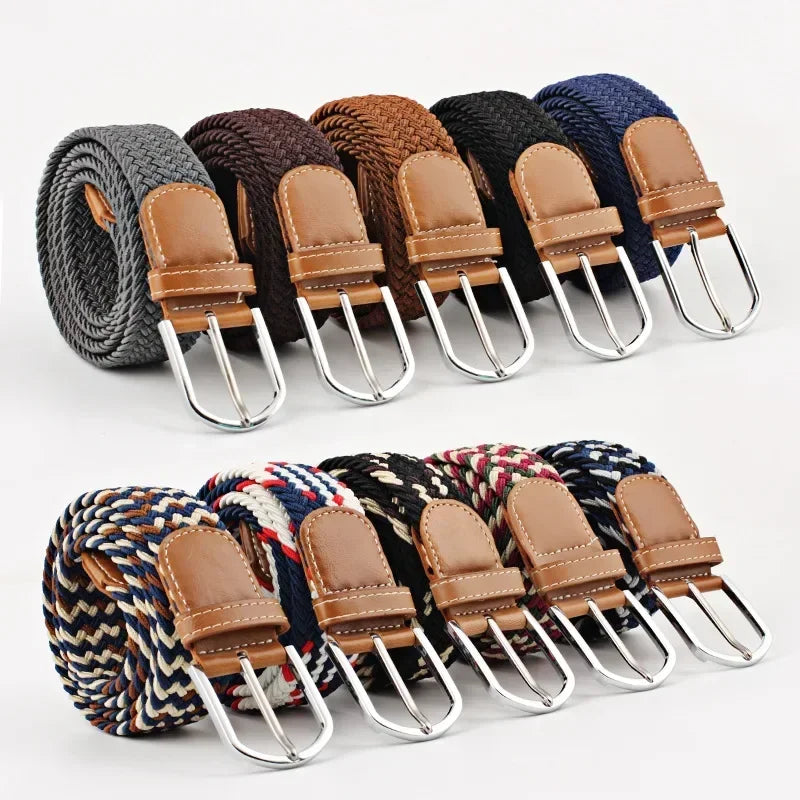 Ceinture élastique tressée unisexe en toile tissée, à boucle ardillon, pour jeans (107/120/130cm)