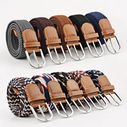 Ceinture élastique tressée unisexe en toile tissée, à boucle ardillon, pour jeans (107/120/130cm)