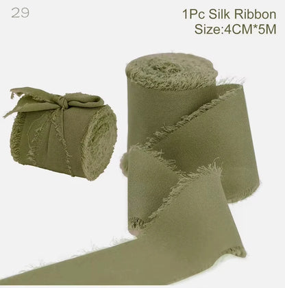 Ruban de soie en mousseline effilochée de 5 m – Ruban fait main déchiré pour bouquet de mariage et emballage cadeau
