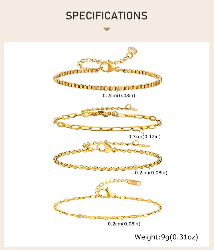 Non-Tarnish Stainless Steel Herringbone Bracelet – Gold Plated Waterproof Stackable Chain Bracelet for Women | Fashion Jewelry Gift
