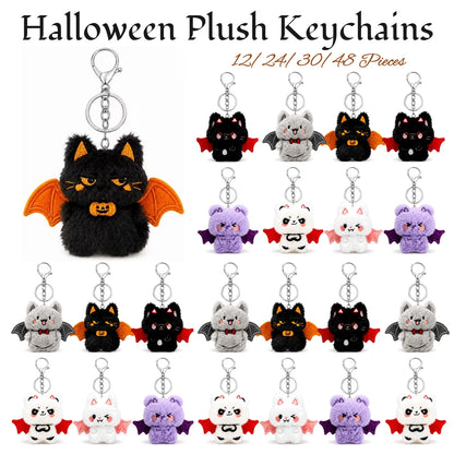 12-48PCS Halloween Plush Bat Keychains Bulk, 3.5 Inch Cute Bat Bag Charms, Trick or Treat Gifts, Halloween Goodie Bag Fillers, Party Favors, Classroom Prizes for Kids