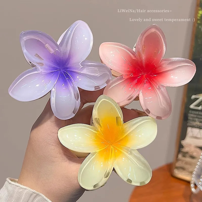 Pinzas de pelo hawaianas con diseño floral degradado – Pasadores grandes florales tropicales para mujer | Accesorios de moda para el pelo para vacaciones en la playa